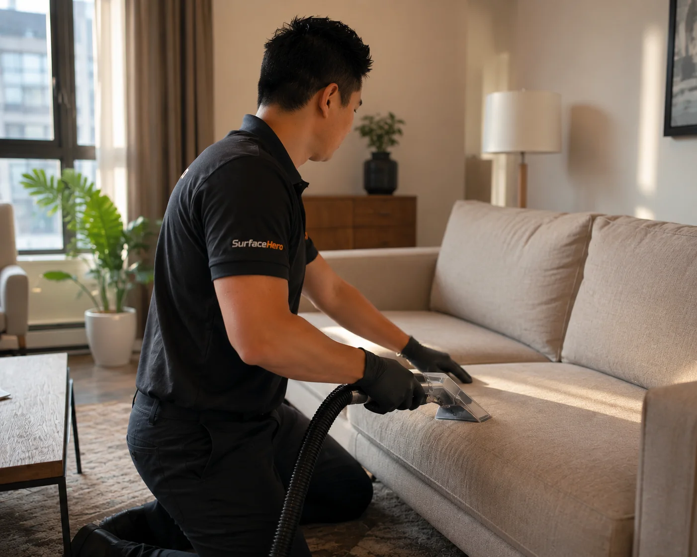 SurfaceHero specialist working on sofa in Montreal
